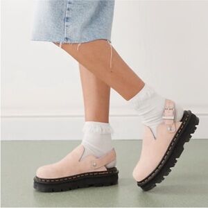 Dr. Martens Pink Suede Lug Sole Clog Mules